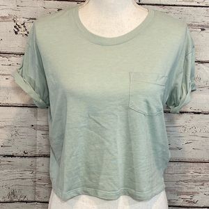 H&M T-Shirt Cropped w Pocket Light Green-M